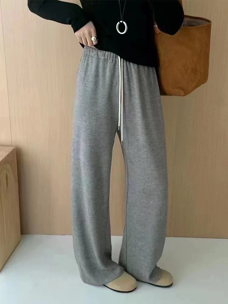 秋冬加绒糯米阔腿裤女高腰休闲垂感休闲裤（6209）