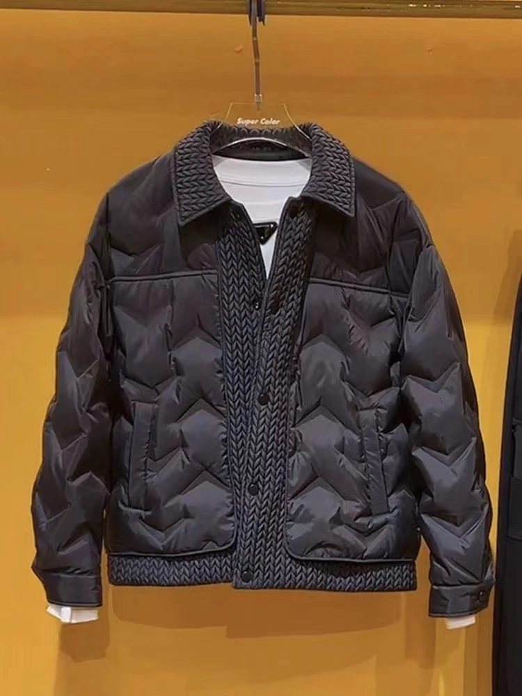 【辉哥】2310-麦穗拼接翻领短款轻奢冬季情侣款百搭休闲时尚羽服