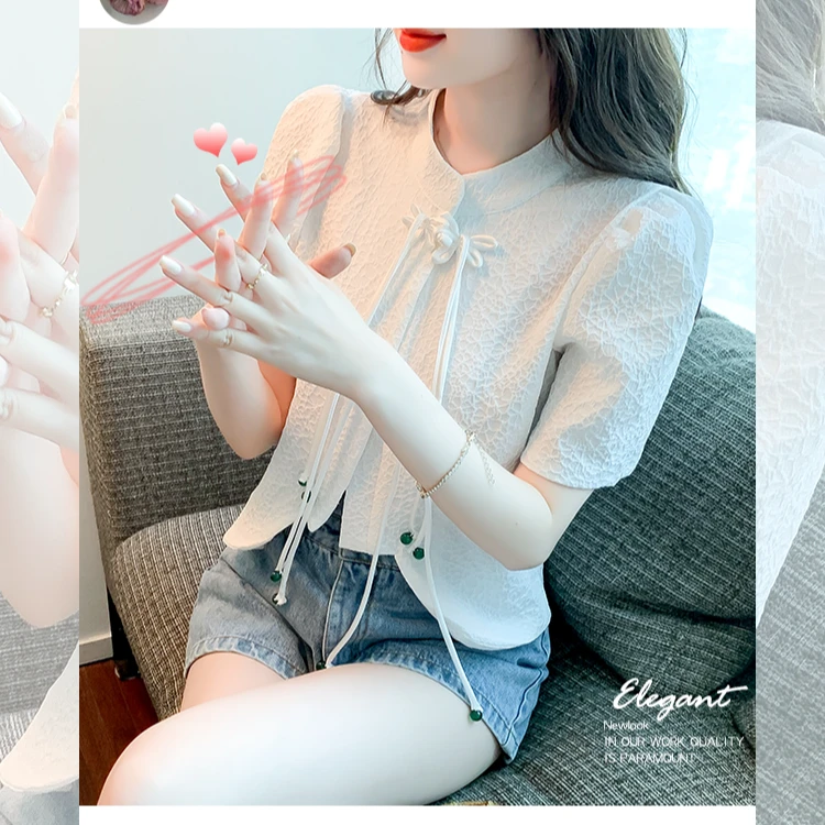 2024年夏季新款上衣女纯棉短款时尚百搭气质女装