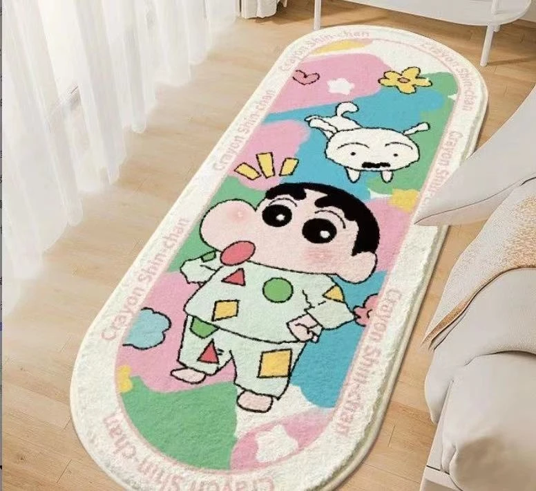 蜡笔小新卡通儿童仿羊绒床边床尾地毯地垫卧室吸水网红家用防滑