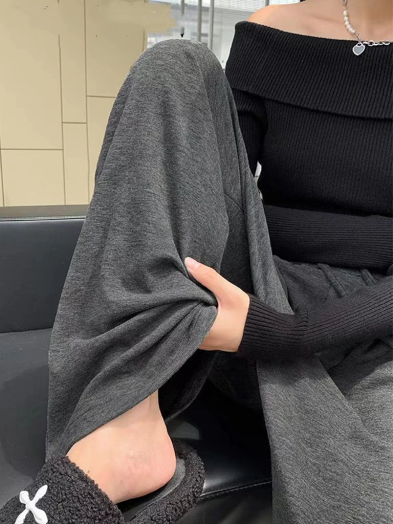 糯米裤2023秋季新款宽松高腰垂感显瘦休闲直筒阔腿裤外穿毛巾阔腿