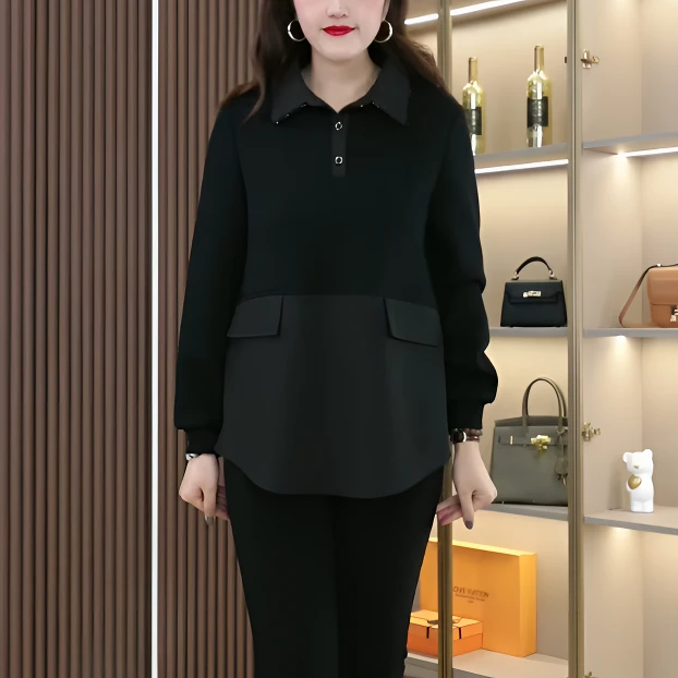 2024新款秋季大码女装翻领拼接时尚卫衣女保暖显瘦遮肉240758