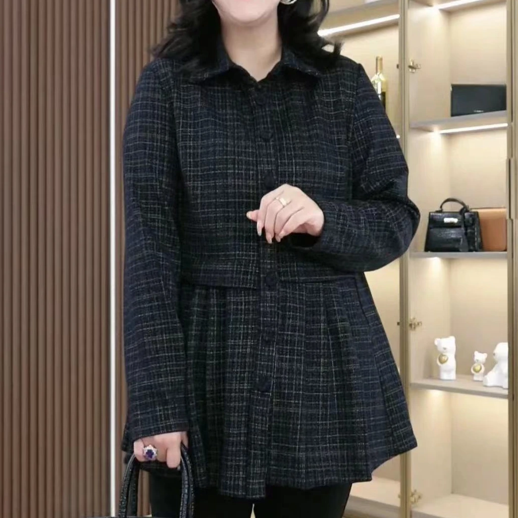 【现现】2024秋季新款大码翻领A版正肩提花两穿中长款上衣ZB5627