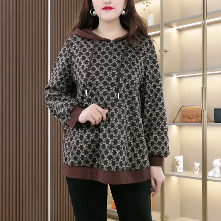大码女装优雅洋气上衣宽松遮肉长袖中长卫衣遮肚减龄ZB6244