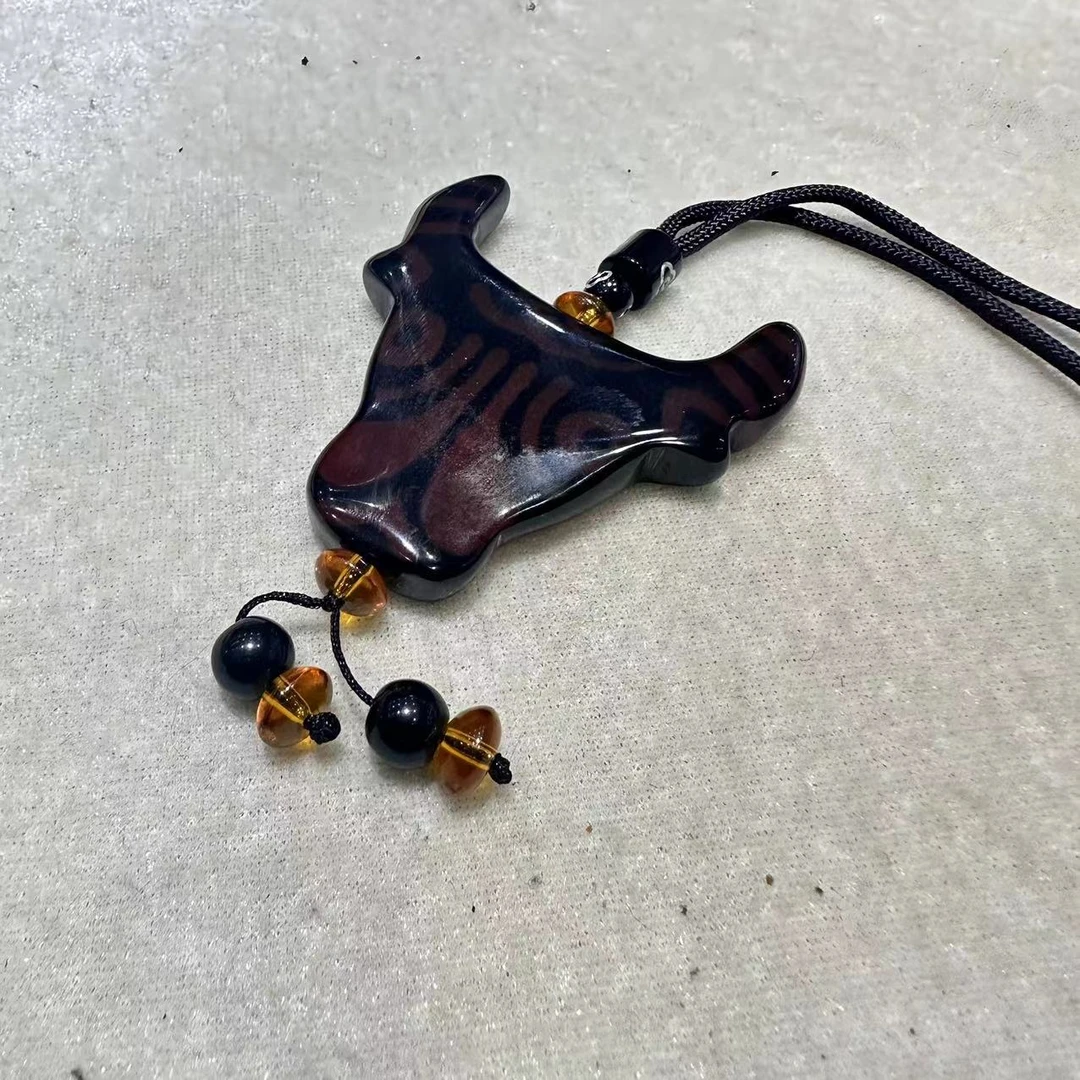 非金属珐琅吊坠 <米多缘>料器藏传特殊图腾牛头单珠（多样性发货）