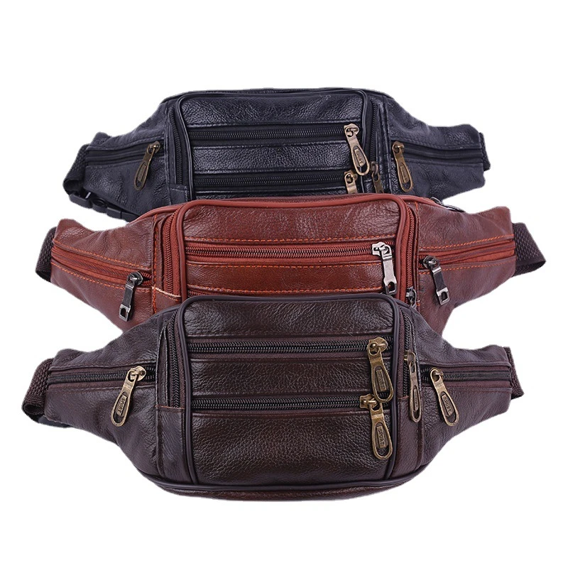 新款真皮穿皮带多功能包男腰包单肩斜跨竖工地干活腰包套挂