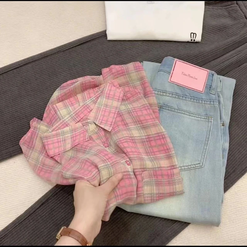 米蓝 韩系格子防晒衬衫长袖新中式