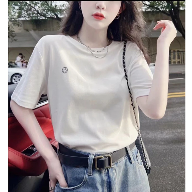 米蓝家水溶笑脸短袖女T恤衫夏季薄款圆领韩版百搭ins