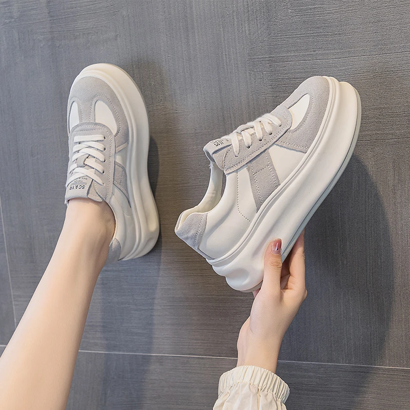 厚底7CM板鞋女2024新款秋季潮鞋百搭增高韩系休闲运动小白鞋子