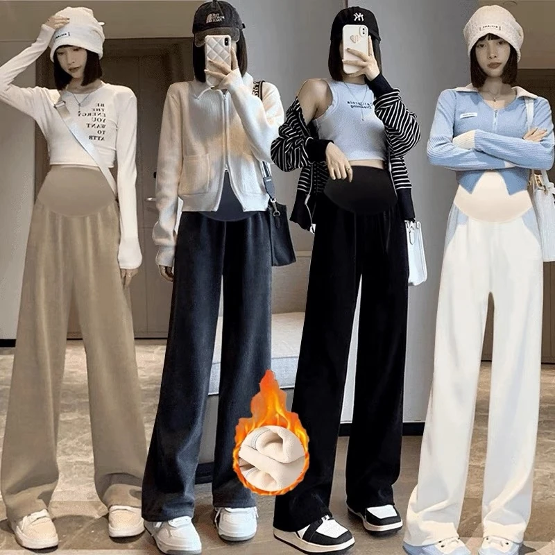 孕妇阔腿裤秋冬时尚潮妈外穿显瘦直筒裤孕期长裤窄版拖地裤托腹裤