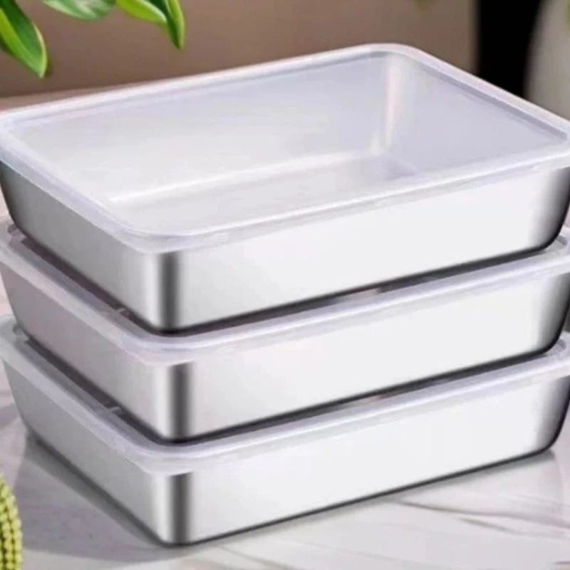 【拍一发二】带盖不锈钢食品级加厚方盘托盘凉菜毛巾蒸盘长方形托盘