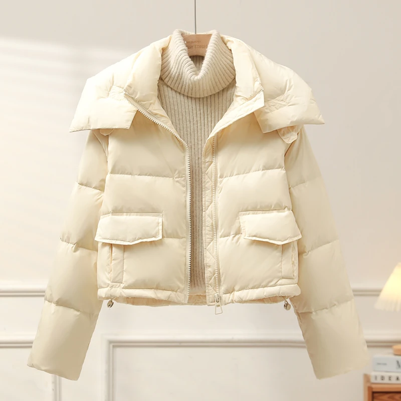 2024年冬季新款羽绒服女小个子短款加厚面包服韩版休闲白鸭绒外套