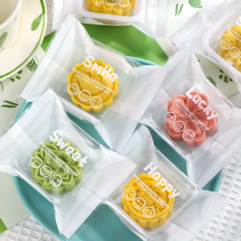 月饼绿豆糕包装袋机封加厚50克80g底托透明微笑字母烘焙袋子新款