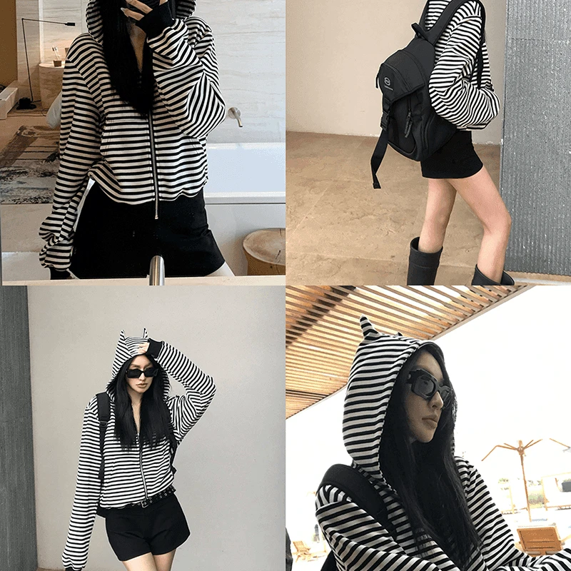 小恶魔设计感小众连帽拉链外套女秋季新款短款长袖百搭上衣卫衣女