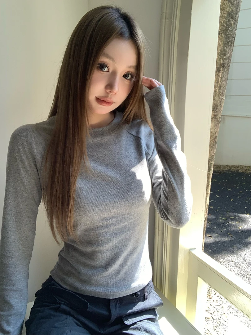 番茄妹妹Tomatosister秋冬2024基础款百搭双面抓毛打底正肩长袖女