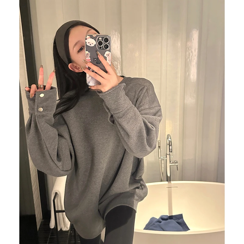 番茄妹妹Tomatosister  慵懒卫衣女秋冬韩系加绒套头圆领正肩上衣