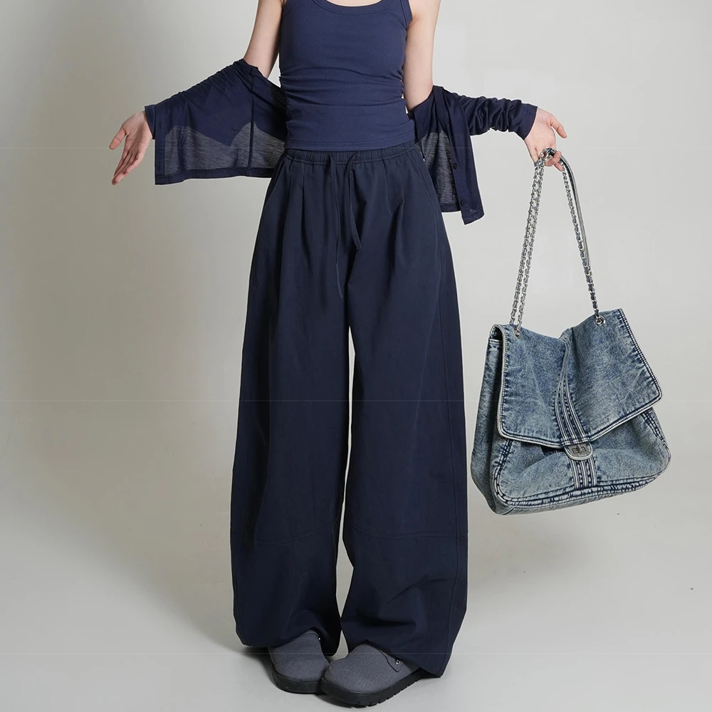 韩版薄款宽松阔腿裤女2024夏季新款纯色百搭高腰休闲工装裤