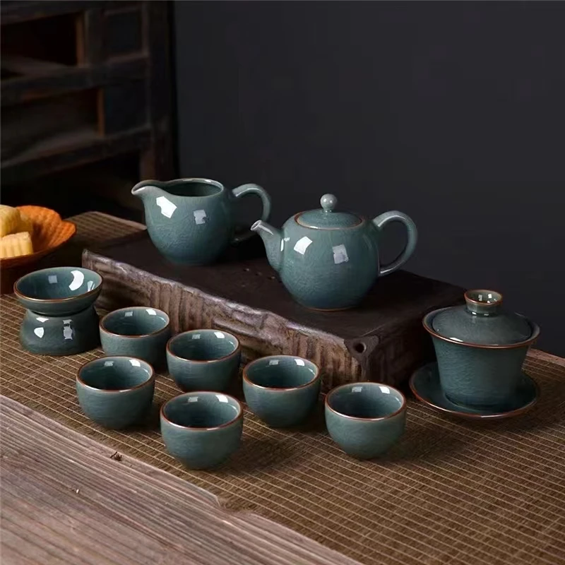 蜜色哥窑开片可养茶具套装陶瓷家用办公简约茶壶盖碗高档礼盒送礼