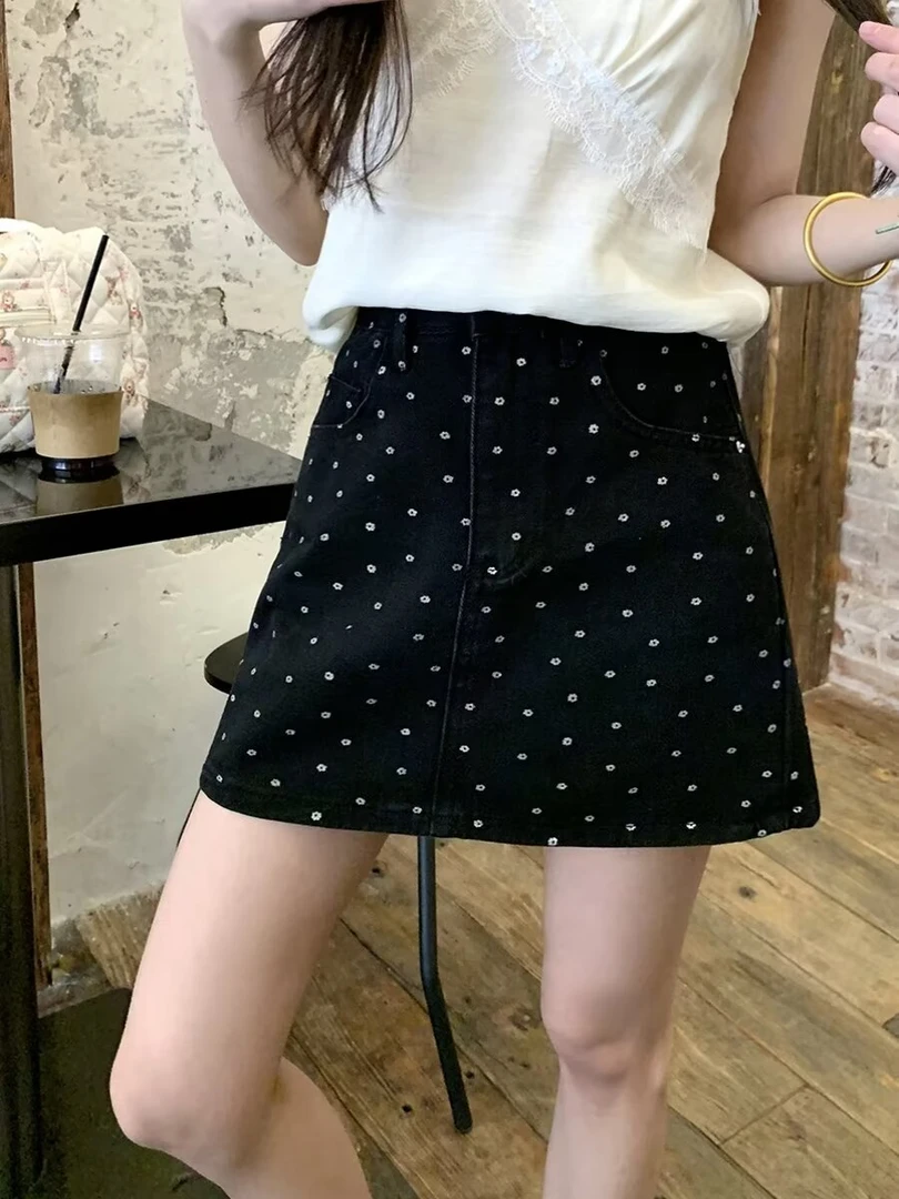 女夏季高腰大码胖mm显瘦A字短裙遮胯防走光半身裙