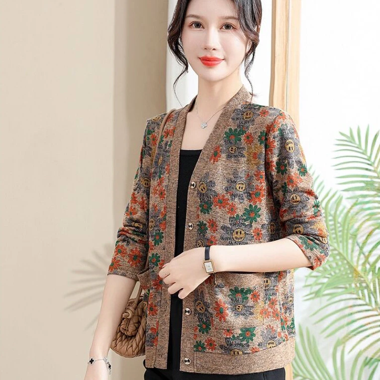 2024秋季新款开衫妈妈针织百搭洋气