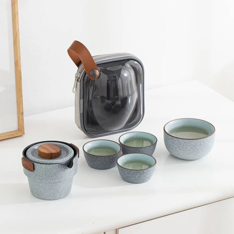 网红爆款陶瓷便携式一壶四杯二杯户外旅游泡茶茶壶客杯茶杯旅行包
