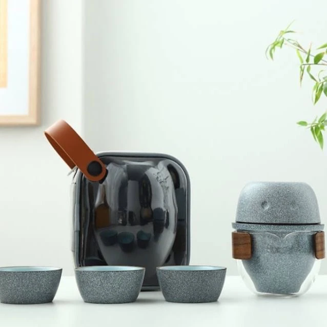 旅行企鹅一壶四杯功夫便携式石头釉户外陶瓷茶杯茶壶简约泡茶套装