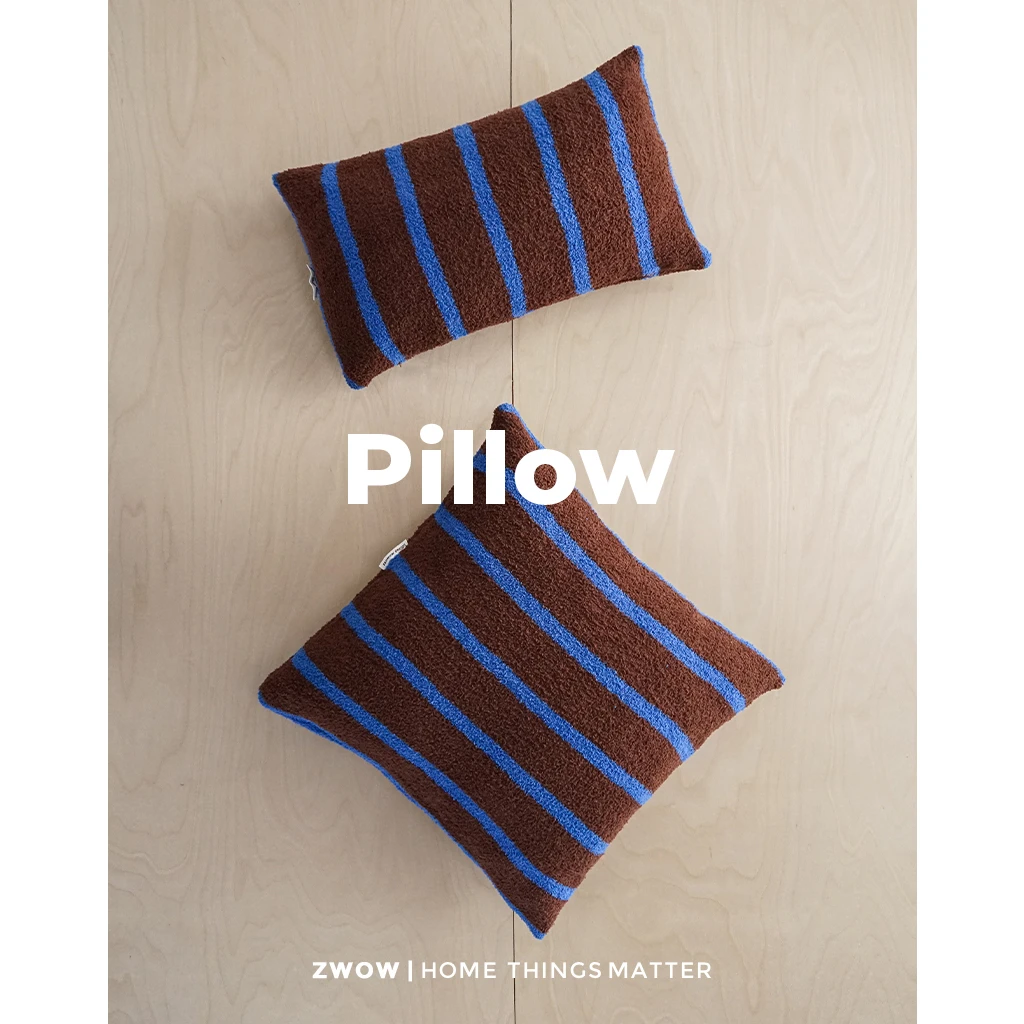 造卧zwow北欧美拉德棕蓝条纹半边绒腰枕抱枕客厅卧室办公室午休
