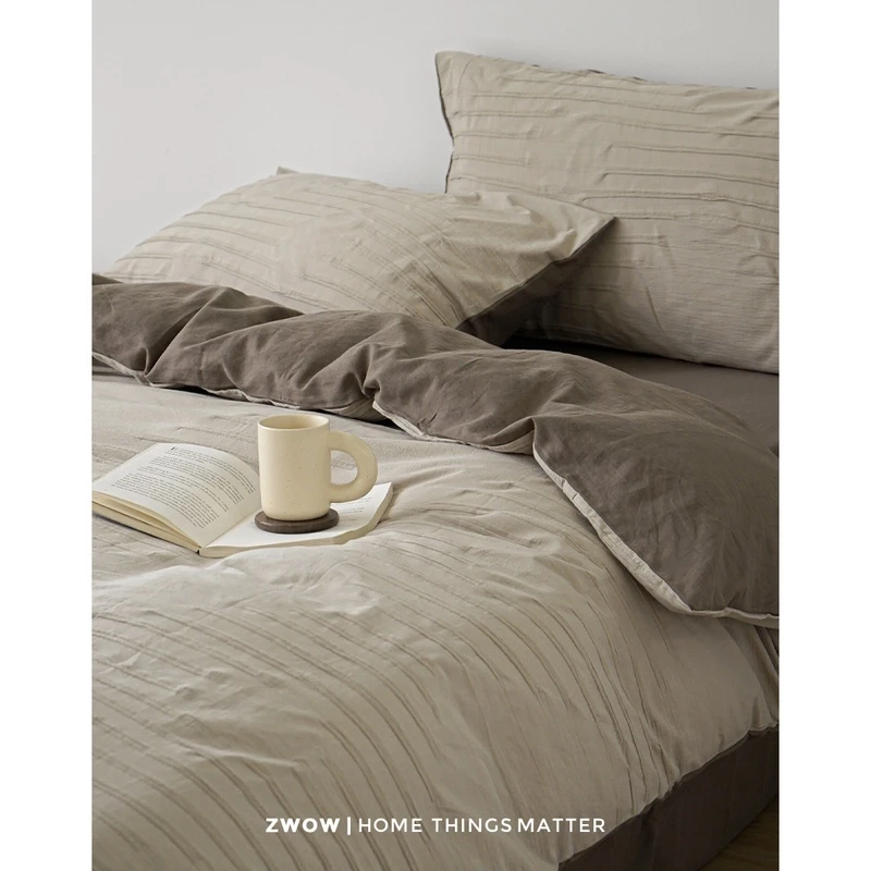 造卧zwow轻奢立体肌理提花高级感双拼色民宿ins侘寂风全棉四件套