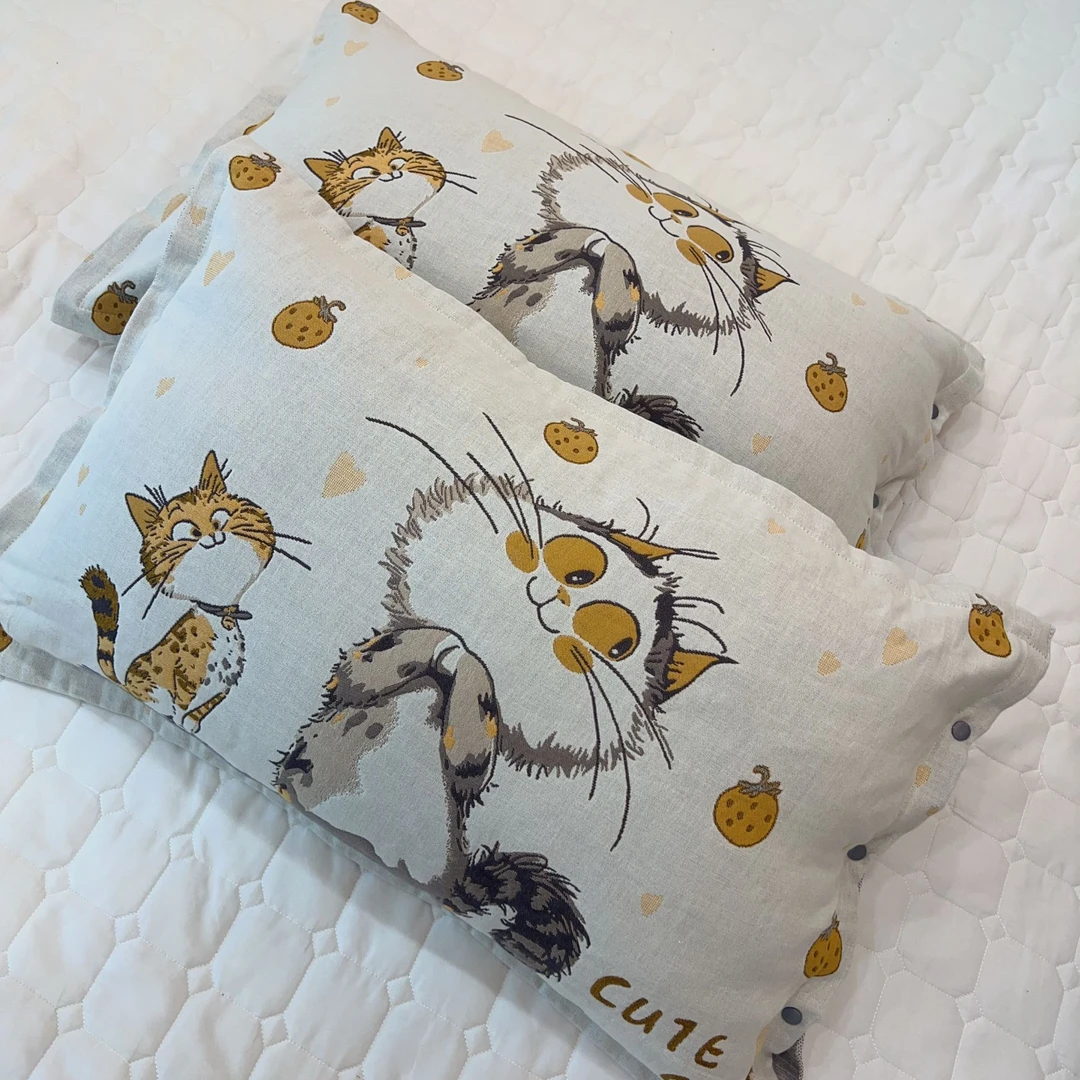 【小猫枕套一对】50cm*80cm多层超柔纱布枕套吸汗柔软亲肤