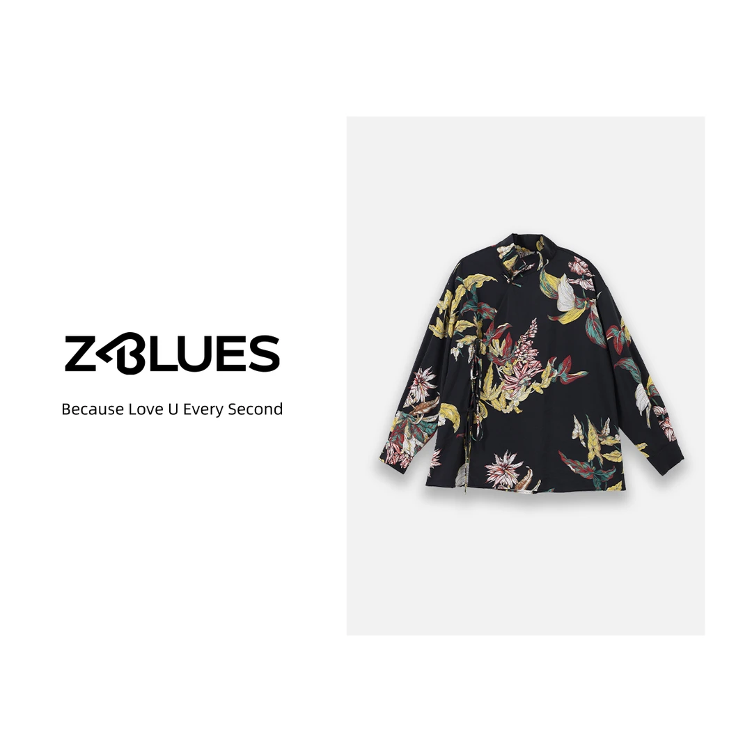 Z.blues【染叶纹】斜襟中式立领桑蚕丝印花衬衫上衣YZXSJ6067