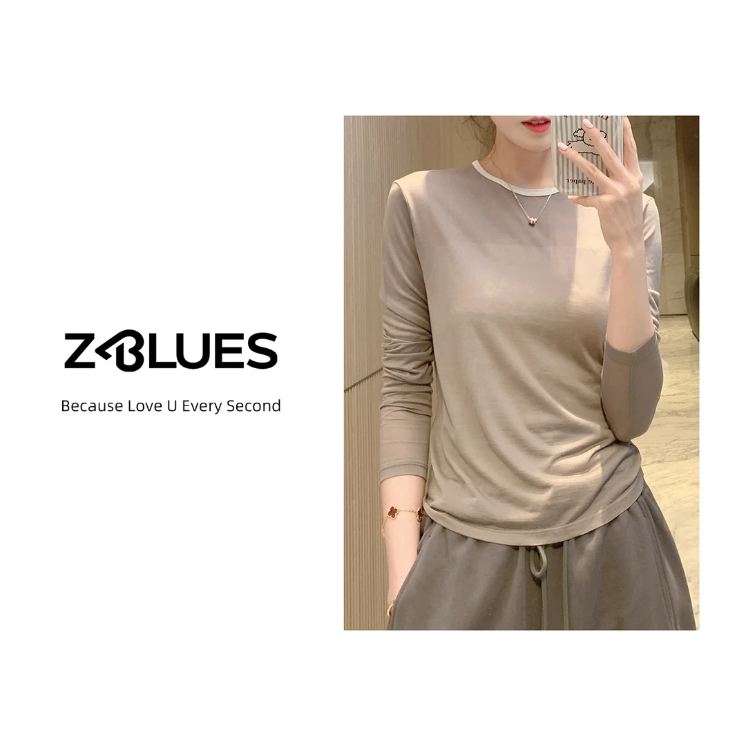 Z.blues【T恤】律动莫兰迪系百搭经典领口撞色长袖T恤YZGZ4111