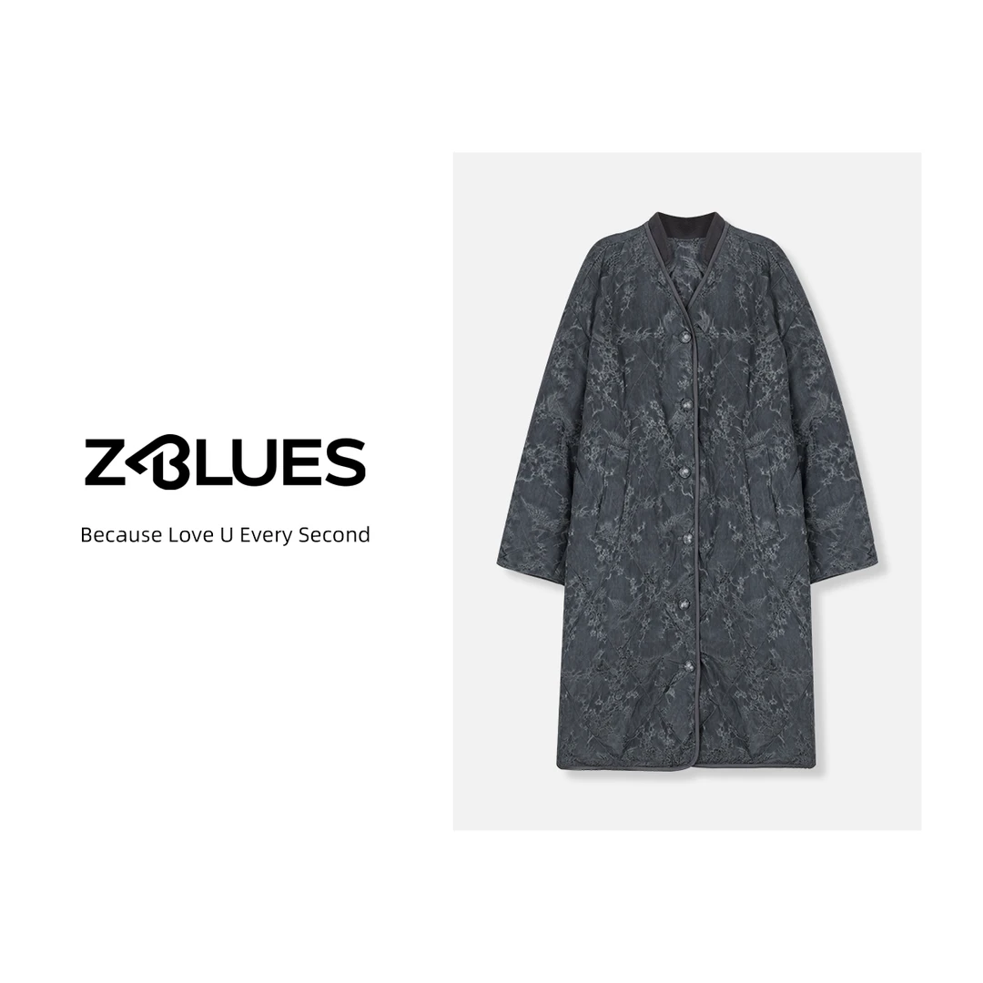 Z.blues【喜鹊登枝】复古喜鹊提花炒色长款鹅绒服YZBJ2129