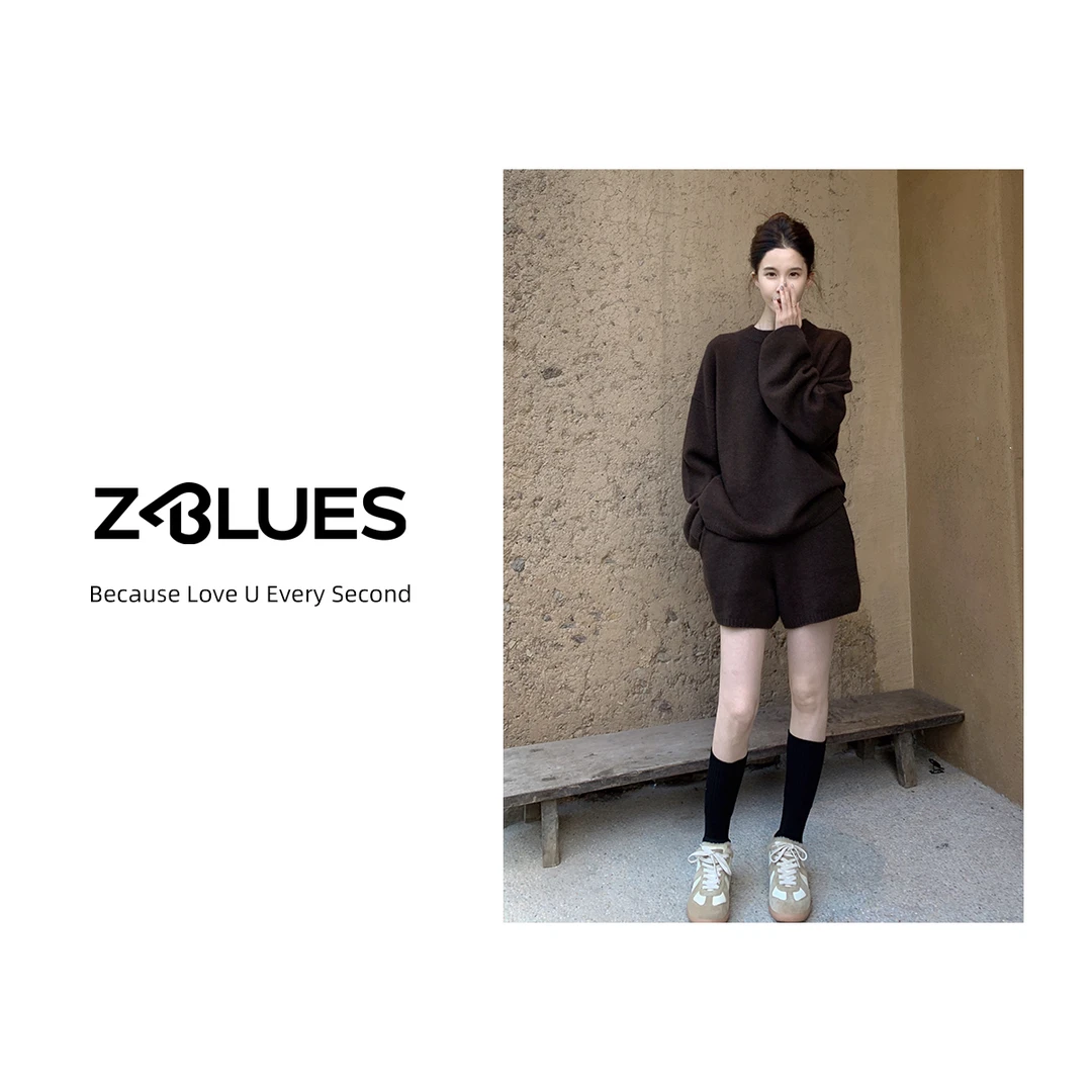 Z.blues【惬意时光】澳洲極细绵羊毛慵懒针织衫短裤套装YZAK5174ATZ