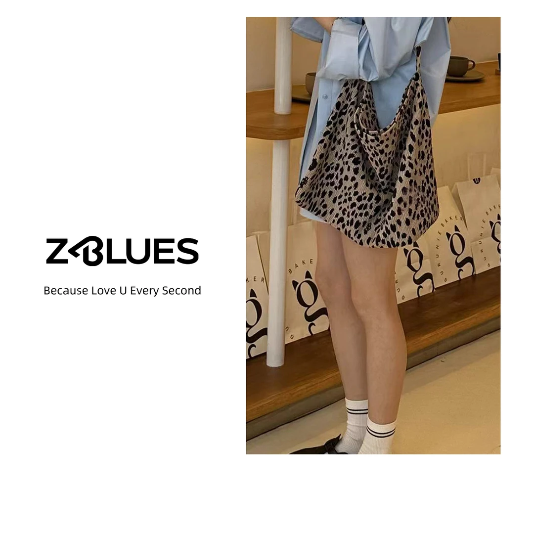 Z.blues【小狂野】豹纹压皱丝绒质地复古单肩大容量布袋包YZCL1016