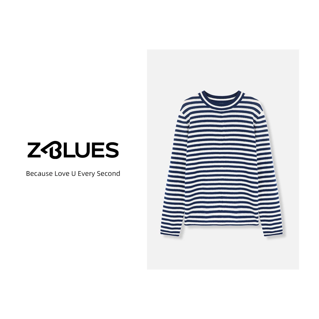 Z.blues【条纹力量】 康赛妮15.6mic羊绒风条纹圆领套衫YZQSHA768