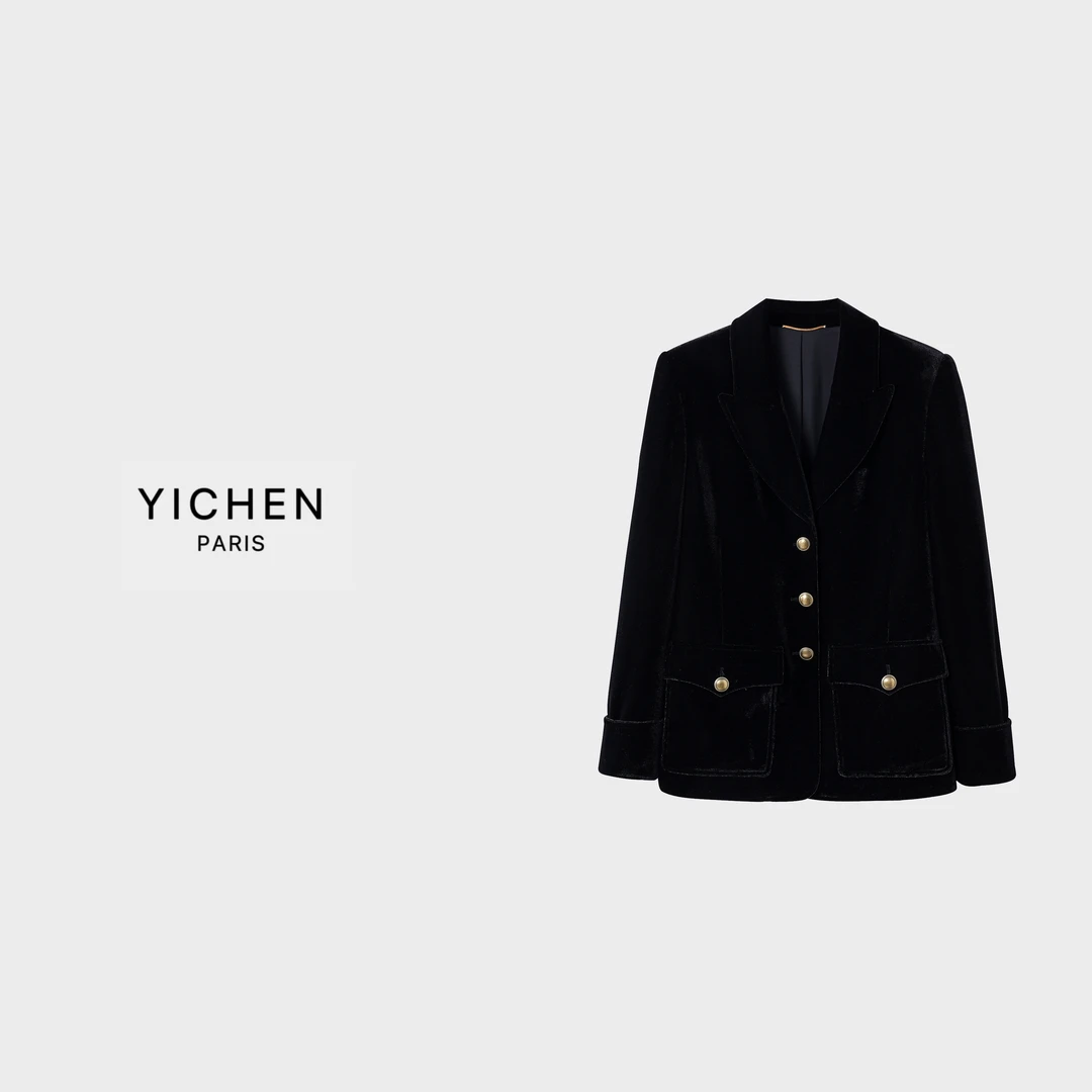 YC 丝绒双口袋单排扣显瘦西装款式外套-1259