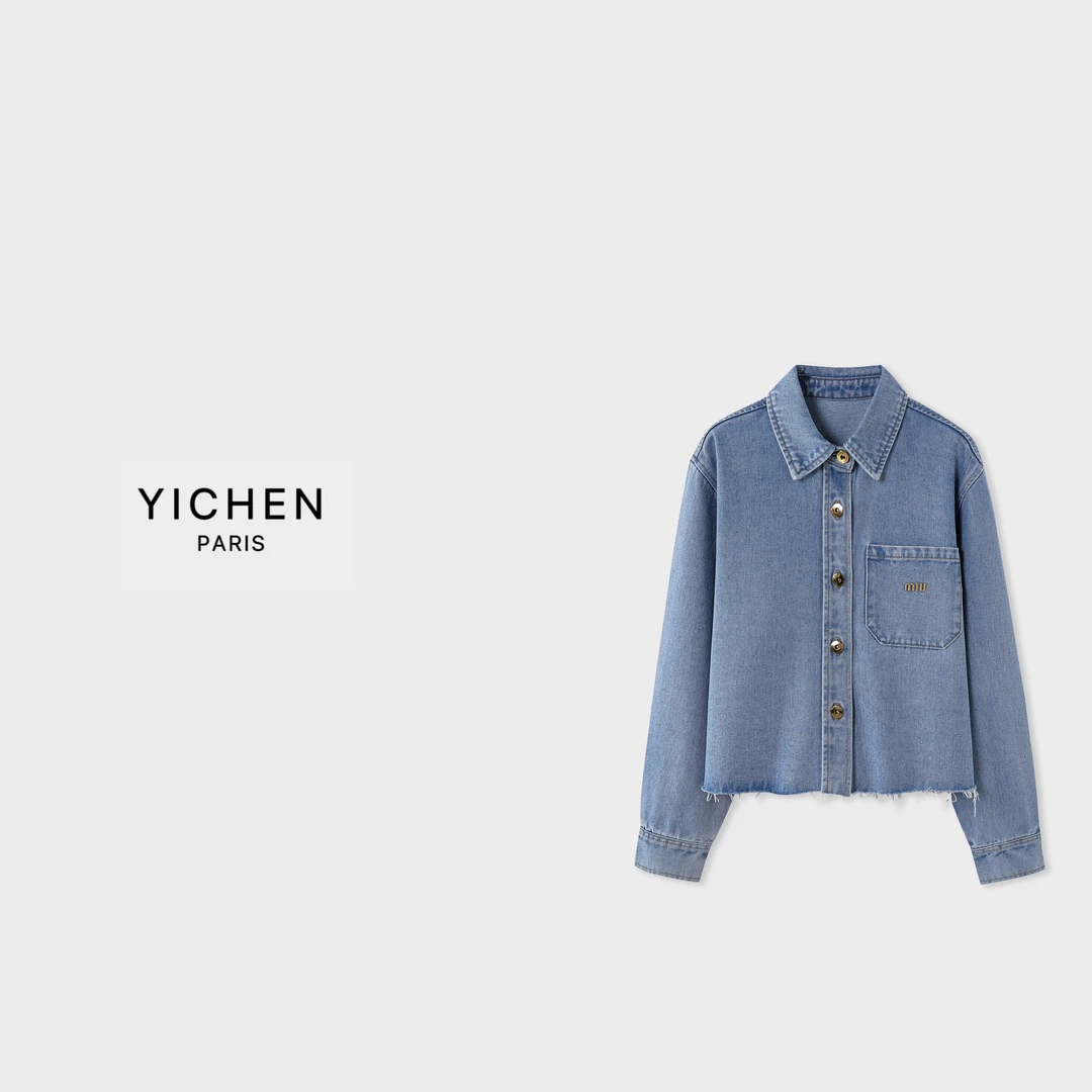 YC 字母刺绣翻领金属扣牛仔短外套-1273