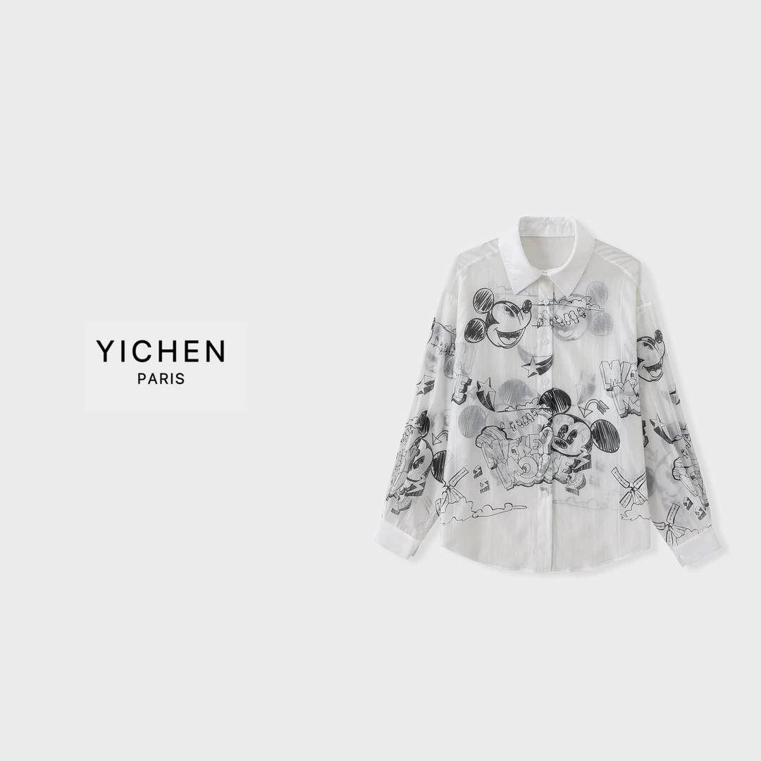 YC 卡通趣味涂鸦长袖衬衣轻薄慵懒风印花衬衫外套-1534