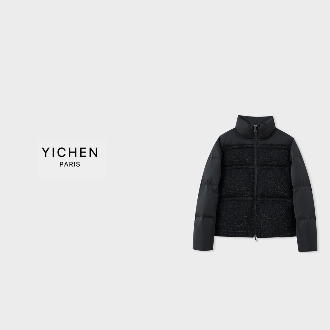 YC 经典徽章粗花呢拼接保暖流苏款立领款式鹅绒服-4021