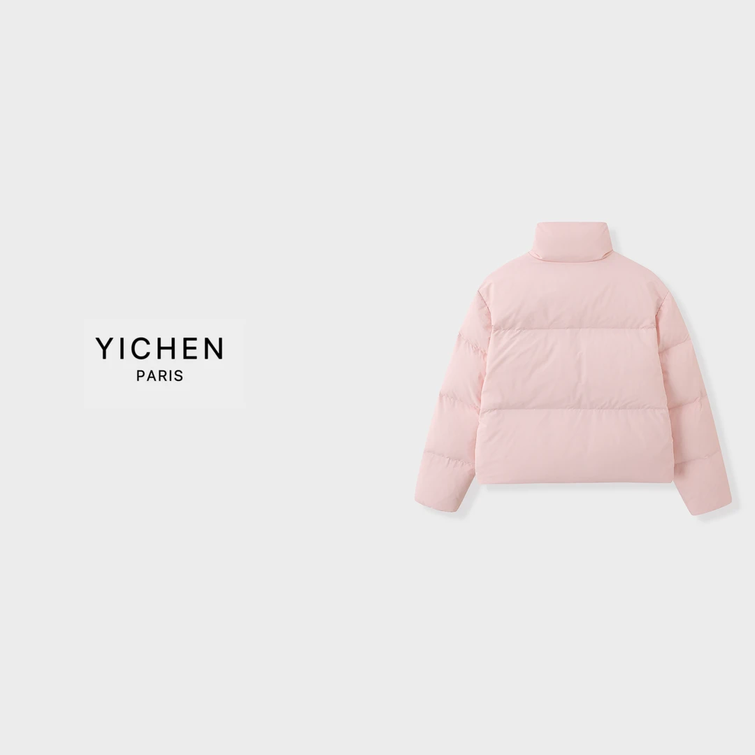 YC 樱花粉字母徽标翻领短款抽绳羽绒服-4096