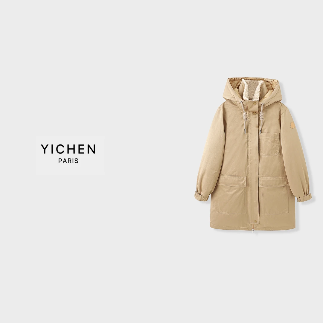 YC 滑雪系列卡其色拼接派克大衣羽绒服-4089