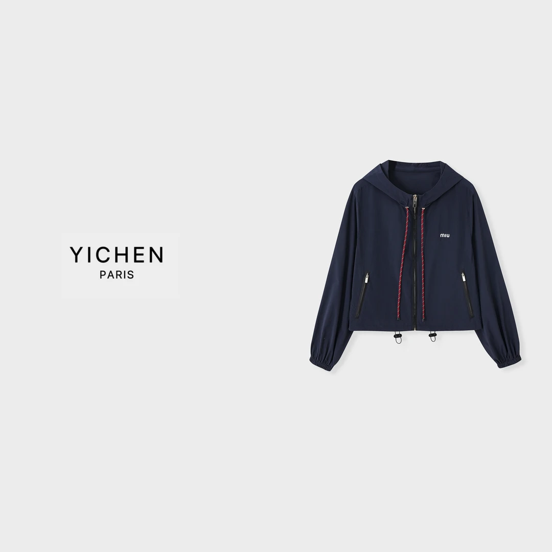 YC 藏蓝色抽绳连帽宽松休闲工装防晒外套-1650