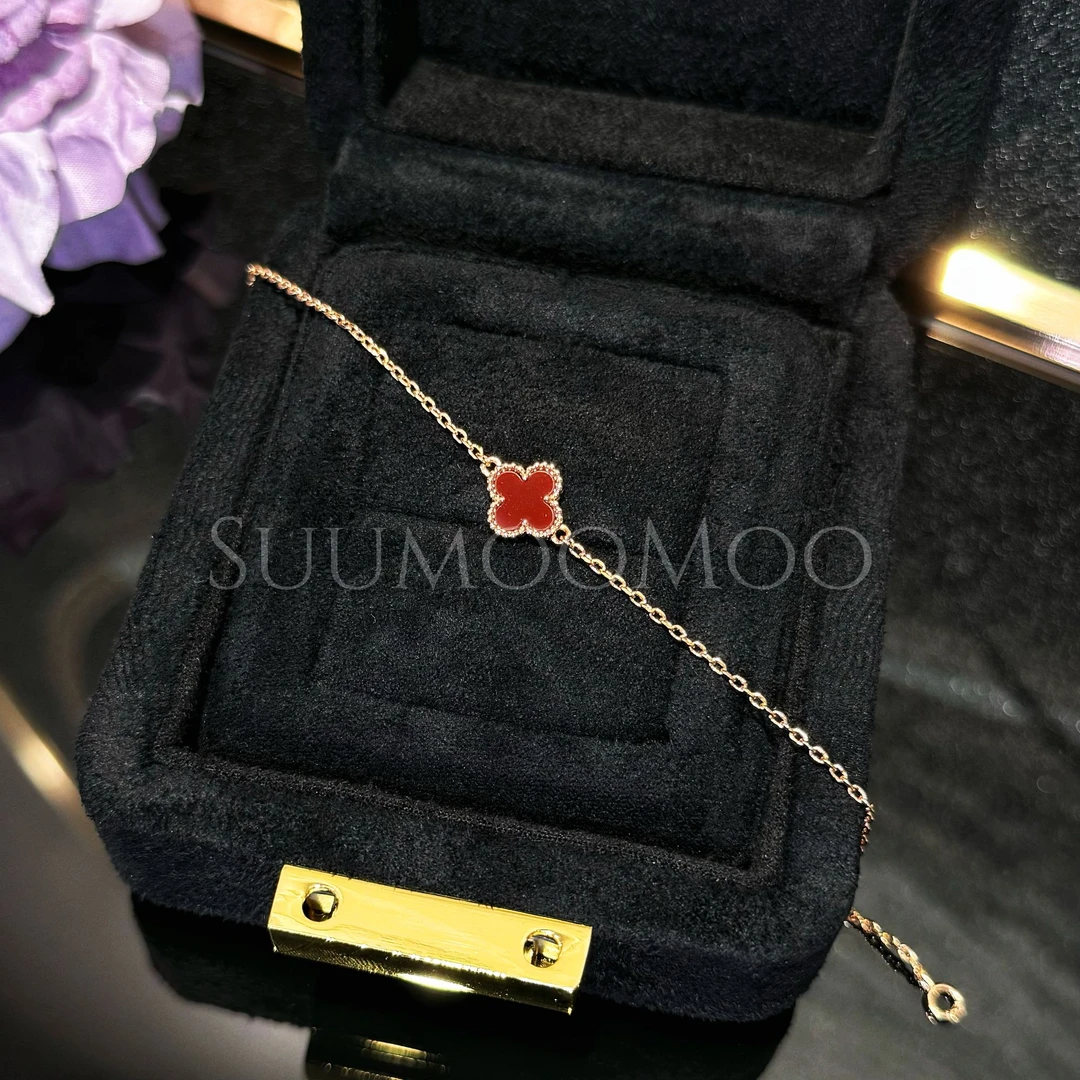 925银合成锆石手链 法式时尚红色迷你花花手链 925通体银