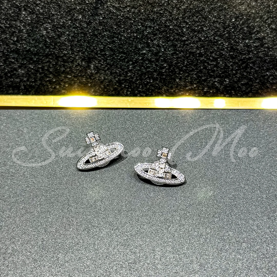 铜合金合成锆石耳饰 法式时尚银色星球耳环