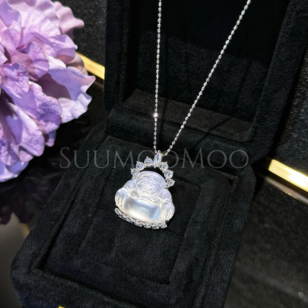 坠链均925银合成锆石 【奢华贵气】精雕佛公项链 925通体银