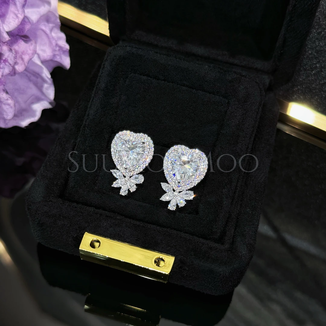 铜合金合成锆石耳饰 时尚超闪爱心锆钻蝴蝶结耳环