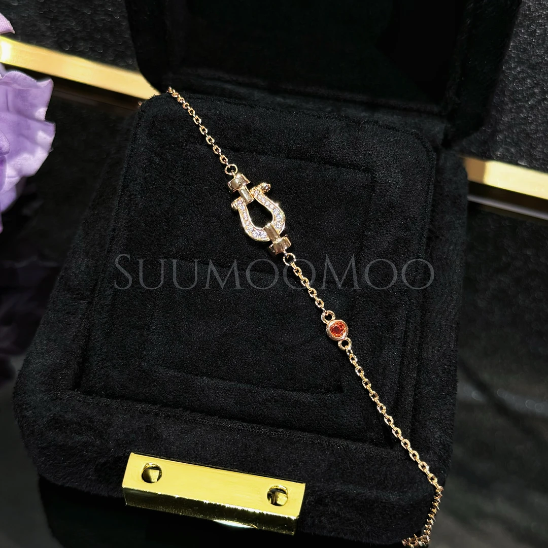 925银合成锆石手链 法式时尚马蹄手链 925通体银