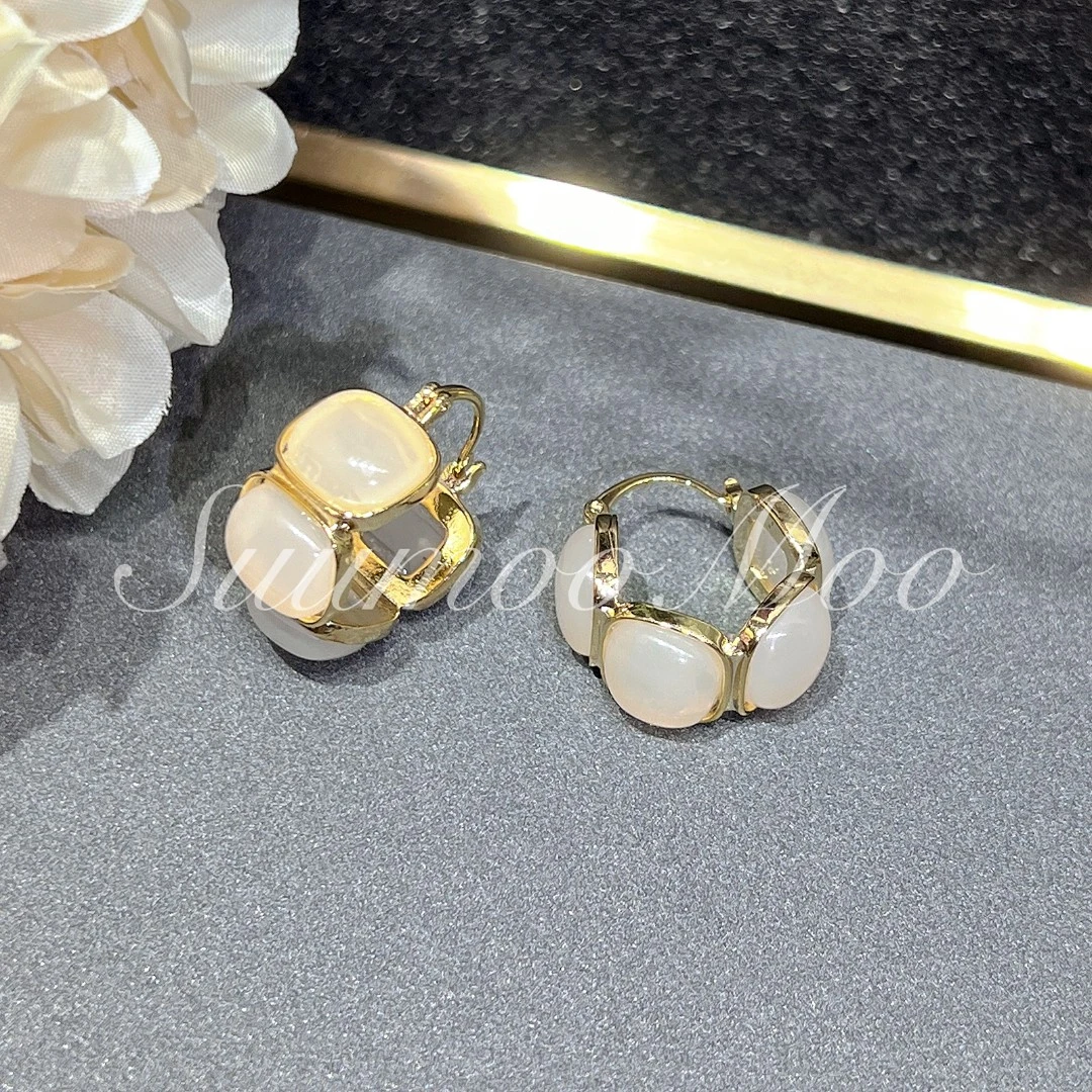 铜合金耳饰 新中式小块方形C形耳环耳扣款时尚白色气质