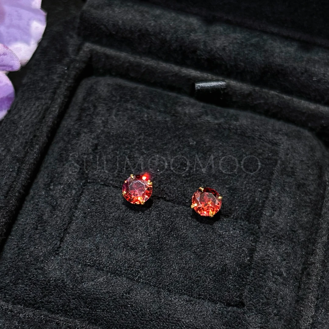 925银合成锆石耳饰 养耳洞必备款 时尚百搭红色925银耳钉螺丝耳堵