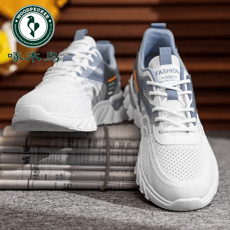 【正品】啄木鸟2025新款男士百搭网面休闲运动跑步鞋鞋子男夏季软底